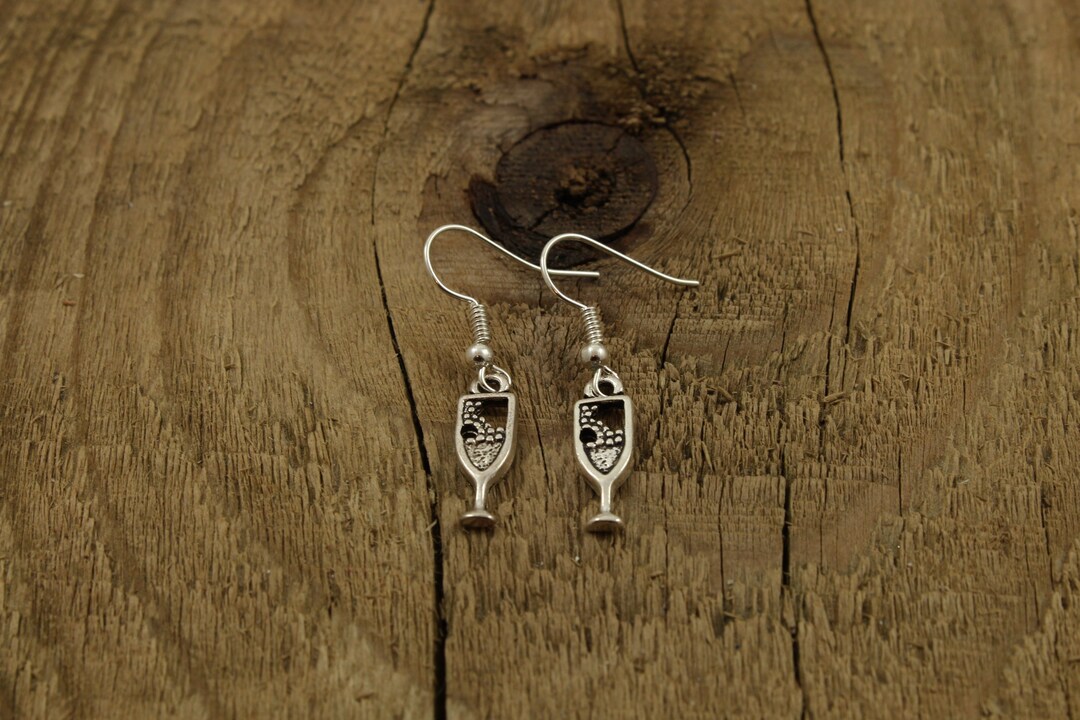 Champagne Earrings Champagne Glass Earrings Silver Dangly Etsy