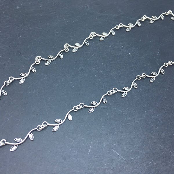 Silver vine necklace, leaf vine necklace, silver leaf necklace, chain of flowers necklace, silver flower necklace, floral vine necklace