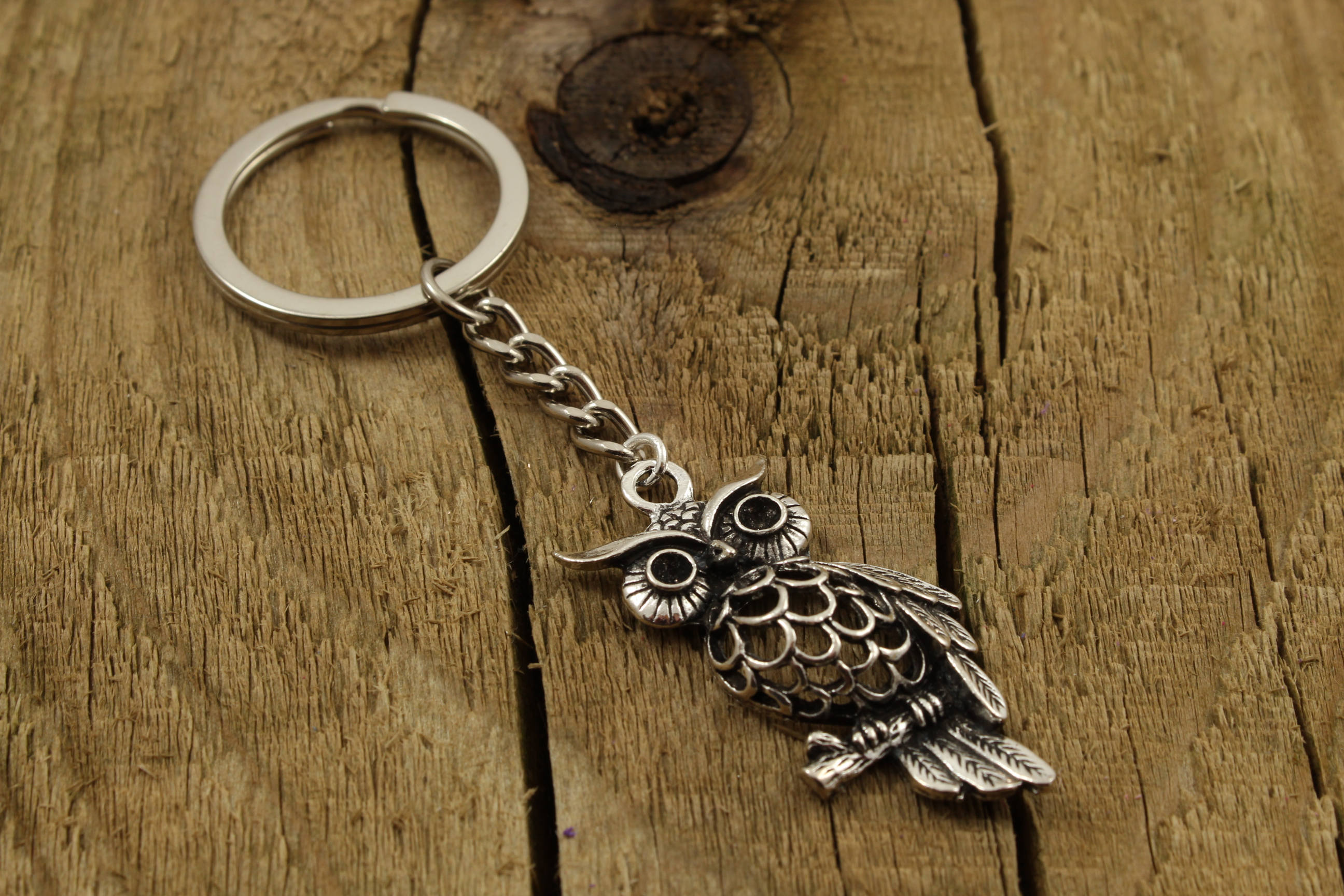 Owl keychain, owl keyring, silver owl keyring, owl teacher gift, silver owl bag charm, present for t