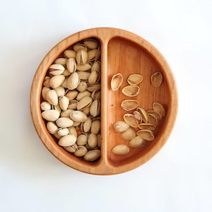 Handmade Cherry Wood Pistachio Bowl – Divided Shell Snack Bowl