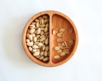 Handmade Wooden Cherry Wood Pistachio Bowl with Dual Compartments | Snack Serving Bowl | Fruit Serving | Nut Tray | Handmade in USA