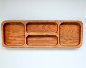Cherry Wooden Tray, Handmade Serving Tray with Compartments, Wooden Serving Plate Handcarved Nut Plate
