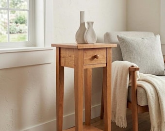 Solid Cherry Statue Stand with Drawer – Handmade Accent Table – Pedestal for Art & Decor