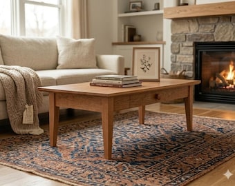 Modern Shaker Style Solid Cherry Coffee Table with Center Drawer