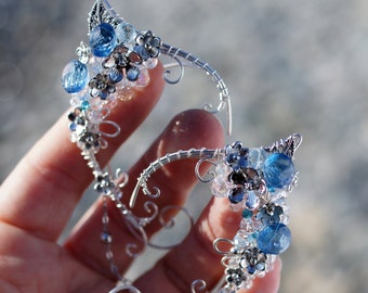 Blue Elven ears (a pair). Earcuffs, Elf ears, cosplay fantasy decoration for ears.