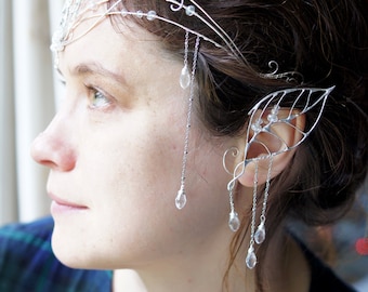 Elven ears (a pair). FREE SHIPPING. Earcuffs, Elf ears. silver leaf, fantasy decoration for ears.