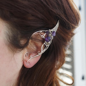 Amethyst Elfen Ohrmanschette: silberfarben, ohne Piercing