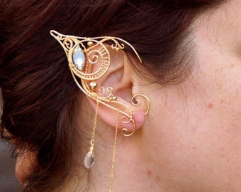 Celtic style elven ears (a pair). Gold elf earcuffs, cosplay fantasy decoration for ears