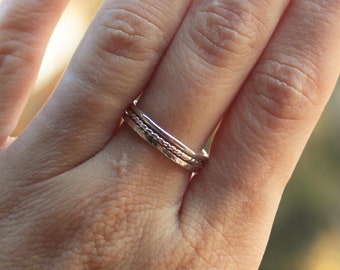 Sterling Silver Stacking Rings, Hammered, Twist, Plain Stacking Rings, Set