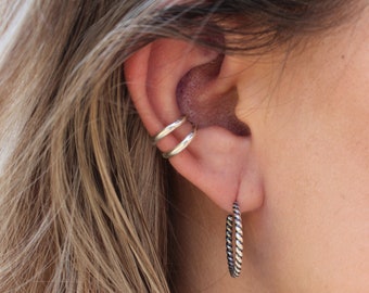 Dainty Double Sterling Silver Ear Cuff, Simple Everyday Ear Wrap
