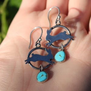 Kaninchen Türkis Sterling Silber Offene Hoop Sterling Silber Ohrringe