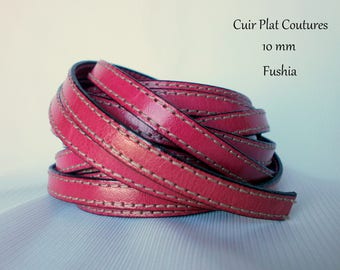 Cuir lanières plat cousus vachette largeur 10 mm Fuschia