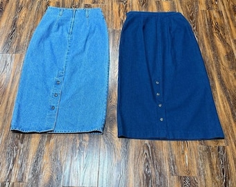 Vintage Blue Denim Pencil Skirt Size 10 / 12 M L Women's Prairie Boho Western