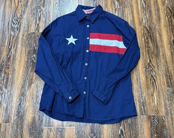 Vintage Wrangler Western Shirt American Flag Button Up Cowgirl Women's Size L