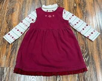 Gymboree Burgundy Girls Dress Size 18/ 24M Vintage Y2K Fashion Baby Floral Shirt