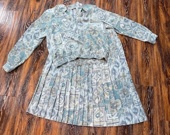 Alfred Dunner Vintage Floral plisowana spódnica dwuczęściowa niebiesko-zielona damska 16W
