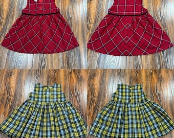 Vintage Y2K OskKosh B'gosh Size 18M Girls Dress Yellow Red Plaid Floral Place