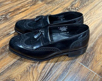 Florsheim Mens Size 9.5 3E Wingtip Kiltie Tassel Loafers Black Leather Lexington