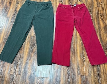 Vintage Women's Size 16 Red & Green Bill Blass Jeans Cotton 32 X 30 80s 99s Plus