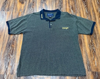 Vintage Wrangler Western Shirts Mens XL Green Navy Blue Cotton Polo Short Sleeve