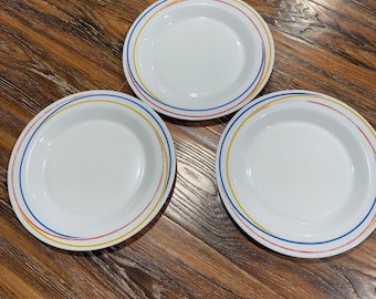 3 Arcopal France Fireworks Dinner Plates Milk Glass 10.75" Dinnerware Vintage