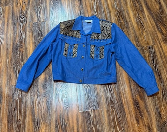 Vintage 90s Blue Denim Western Paisley Tapestry Jacket Women's Size 10 M 90s VTG