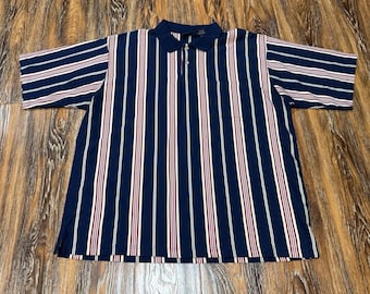 Vintage 80s 90s Puritan Mod Polo Shirt Mens 2XL Striped Colorful 2XLT Red Blue
