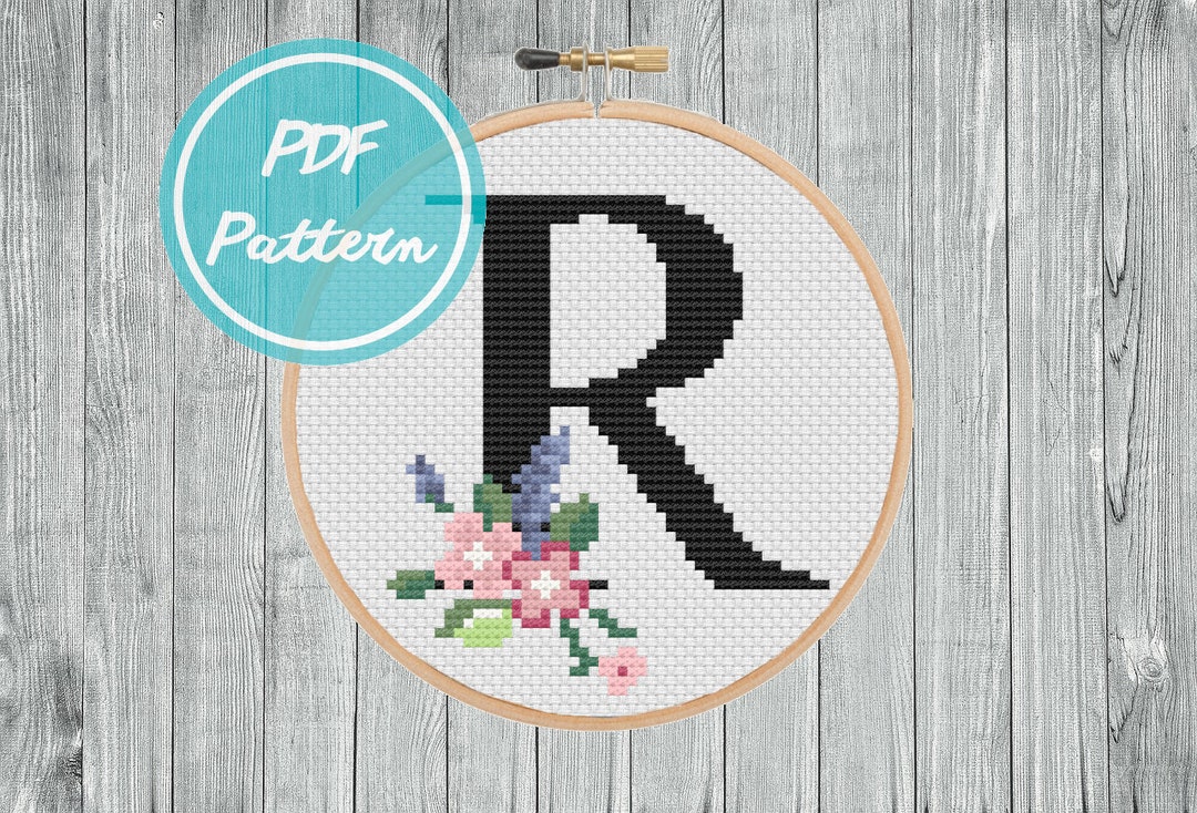 Crosshatch Lettering R Letter 'R' Floral Monogram Cross Stitch PDF Pattern | Instant Digital ...