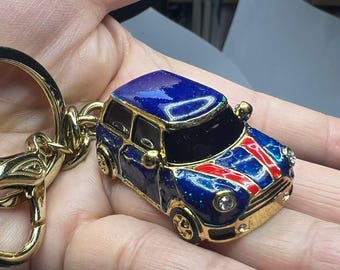 just for Marko, Flashing blue car, red stripes, gold car keychain,grade crystal, luxury, best gift