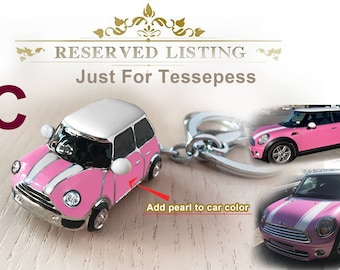 Custom for Tess's  mini car,pink car，drop of oil plus diamond luxury, silver car keychain,perfect gift