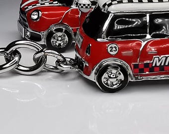 Reserved Listing for foldingqueen1,Black roof, white double stripes,red mini car,drop of oil plus diamond luxury car keychain,perfect gift