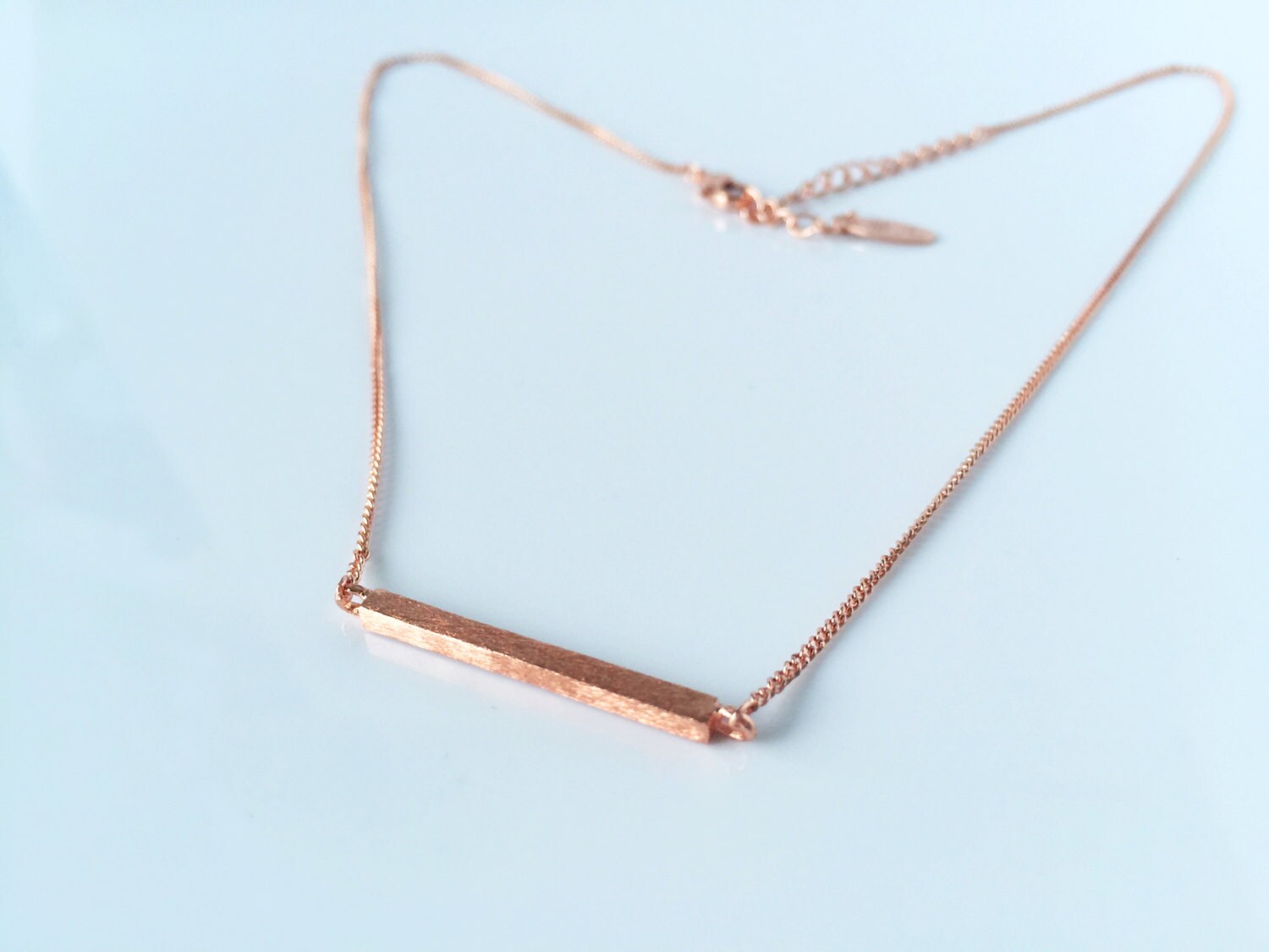 Rose gold horizontal bar necklace matte etsy
