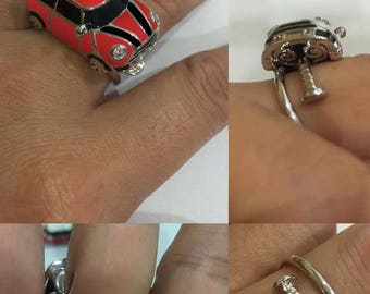 Custom for candace, super small white gold car ring,luxurious gift,mini car,Zircon lights,Adjustable ring for each finger,so cool,K&L design