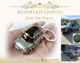 Customized Just For Joyce,Rose gold car keychain，Smokey grayish green with a pearlescent sheen, black roof, grade crystal, luxury, best gift
