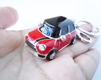 red body mini car , Single or double stripes, Personality keychain, drop of oil plus grade crystal, white gold car,luxury,Christmas Gifts