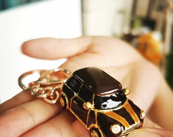 Brown body mini car , chocolate stripes , roof same chocolate brown,gold car.rose gold car keychain,grade crystal,luxury gift