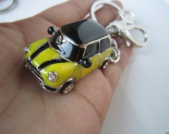 Christmas Gifts, yellow mini car , Personality keychain, especially,drop of oil plus ,grade crystal, white gold car,luxury,New year gift,