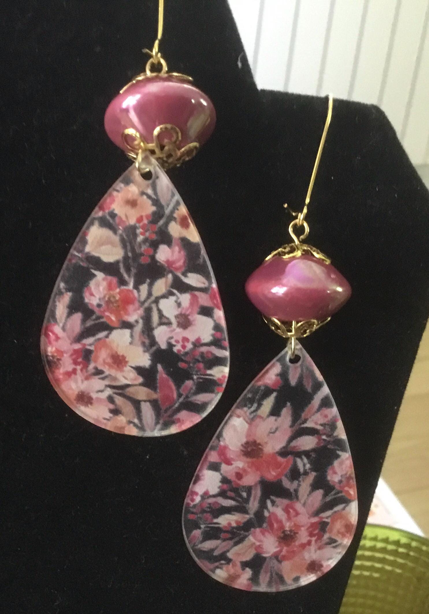 Rosso Rose Rosas Naturale Fiore Veri Goccia D'acqua Resina Placcato Oro Orecchini Goccia E Pendenti Donna Handmade Amore Romantico - Foto 7