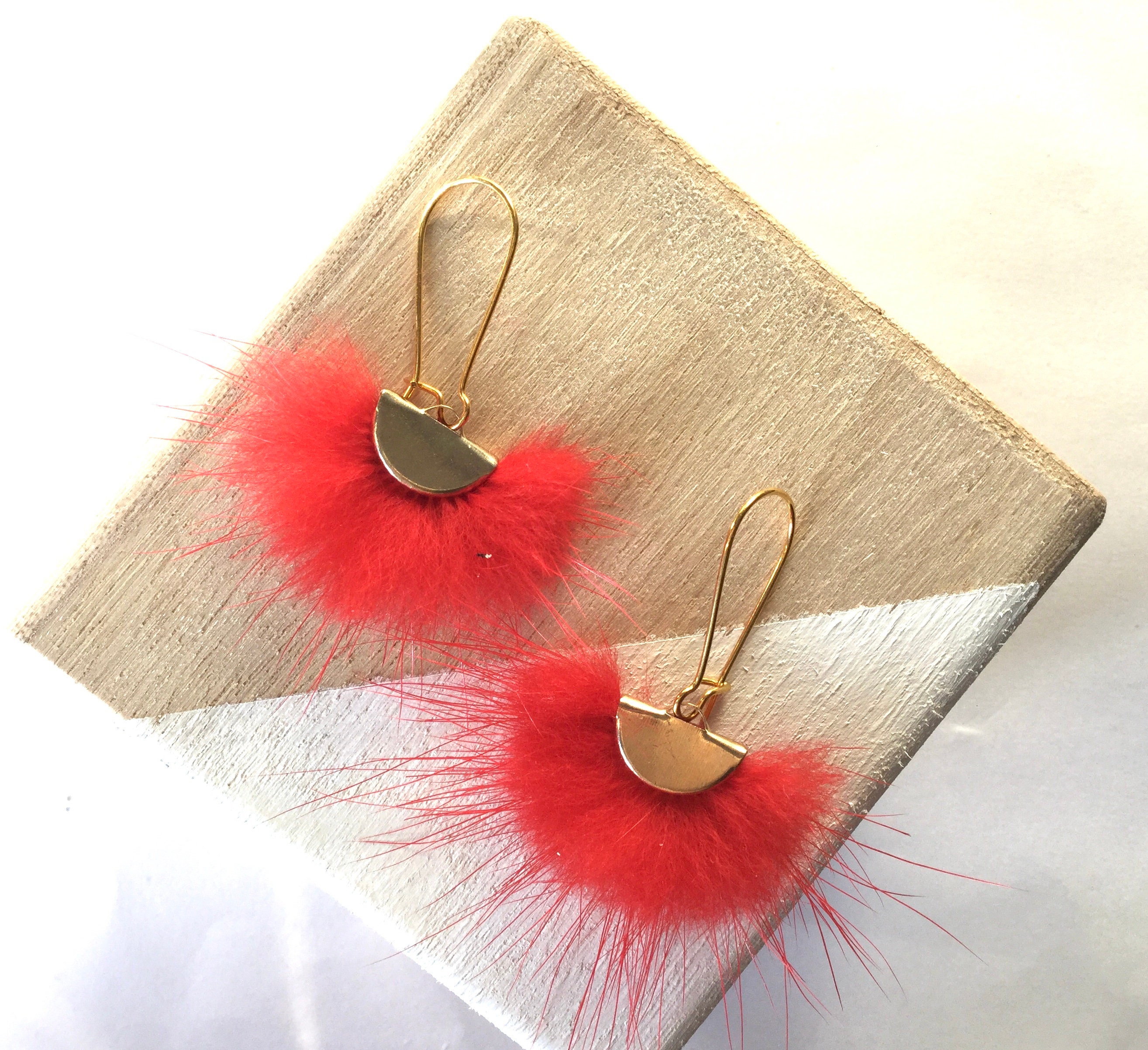 Red fluffy earrings sale
