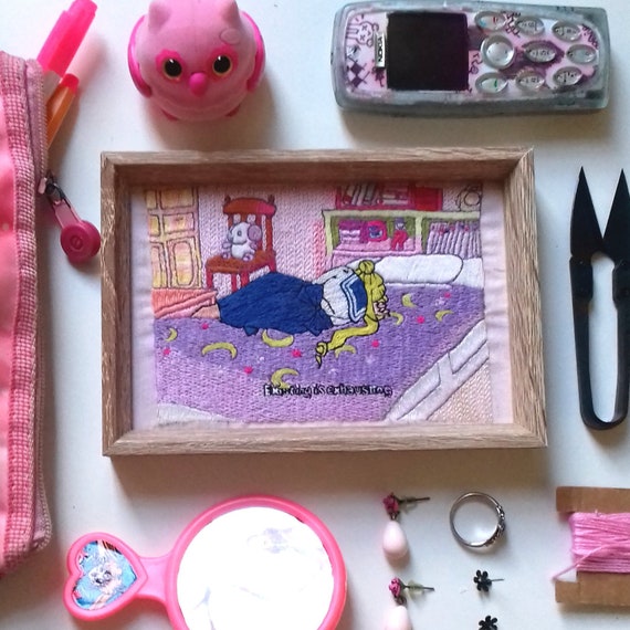 Sailor Moon Hand Embroidery Existing Is Exhausting Anime Frame Textile Home Decor Magical Girl Gifts Room Ideas Meme Embroidery