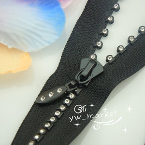 5 pcs 60 70 80cm Crystal  Rhinestone Zippers BLACK Great for Western Shirt Garments Jacket Sew on  open  end zipper