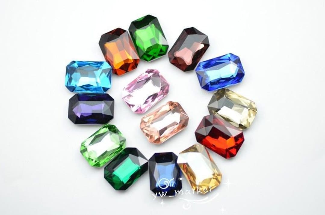 Faceted Glass Rectangle Jewels: Colorful Crystal Beads (10x14, 13x18 ...