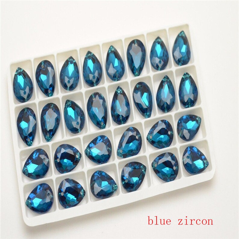 10x14mm 2 Holes Color Glass TearDrop Sew on Stones Crystal Rhinestone Costumes DIY 48pcs