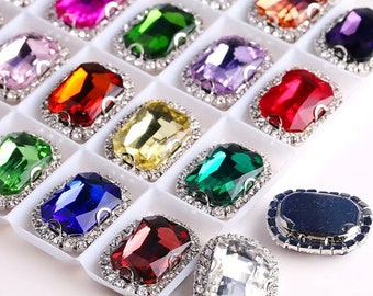 Rectangle shape with rhinesones claw settings  glass Crystal Sew on rhinestone Crystals shoes bags diy