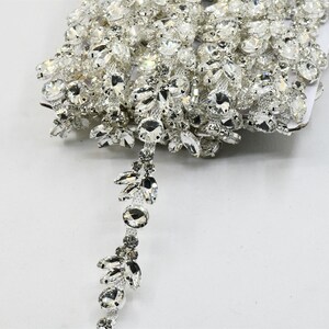 1 yard costume crystal rhinestone applique trims silver dress bikini crafts A205