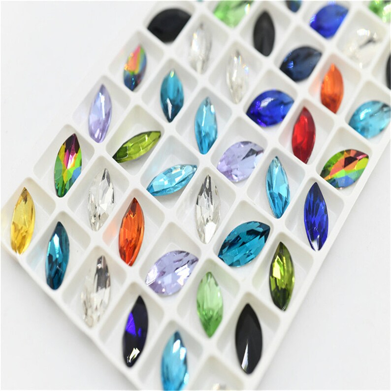 7x15mm Mix Color Navette crystal Glass Pintback Rhinestone Faceted Jewelry Stones 48pcs