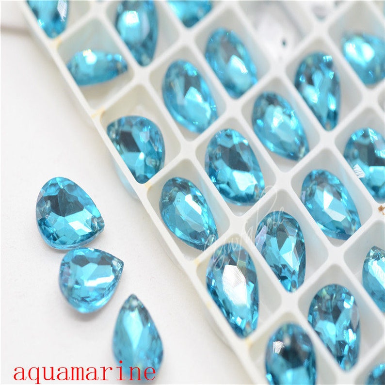 10x14mm 2 Holes Color Glass TearDrop Sew on Stones Crystal Rhinestone Costumes DIY 48pcs