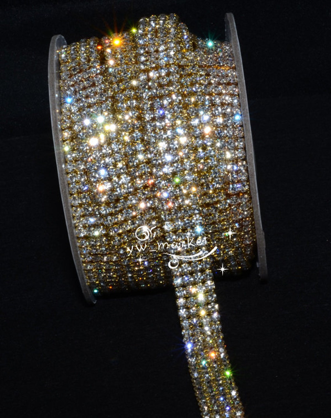 4row crystal rhinestone close chain trims golden x 1 yard Etsy