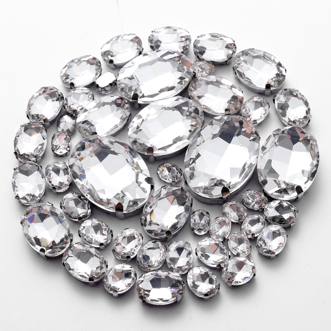 50 Crystal Clear Oval Rhinestones: Sew-on Claw Buckles, Mixed Sizes - Etsy