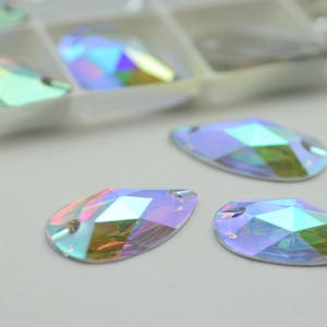 Acrylic beads Tear Drop AB Faceted Sew On Flat Back Jewels
